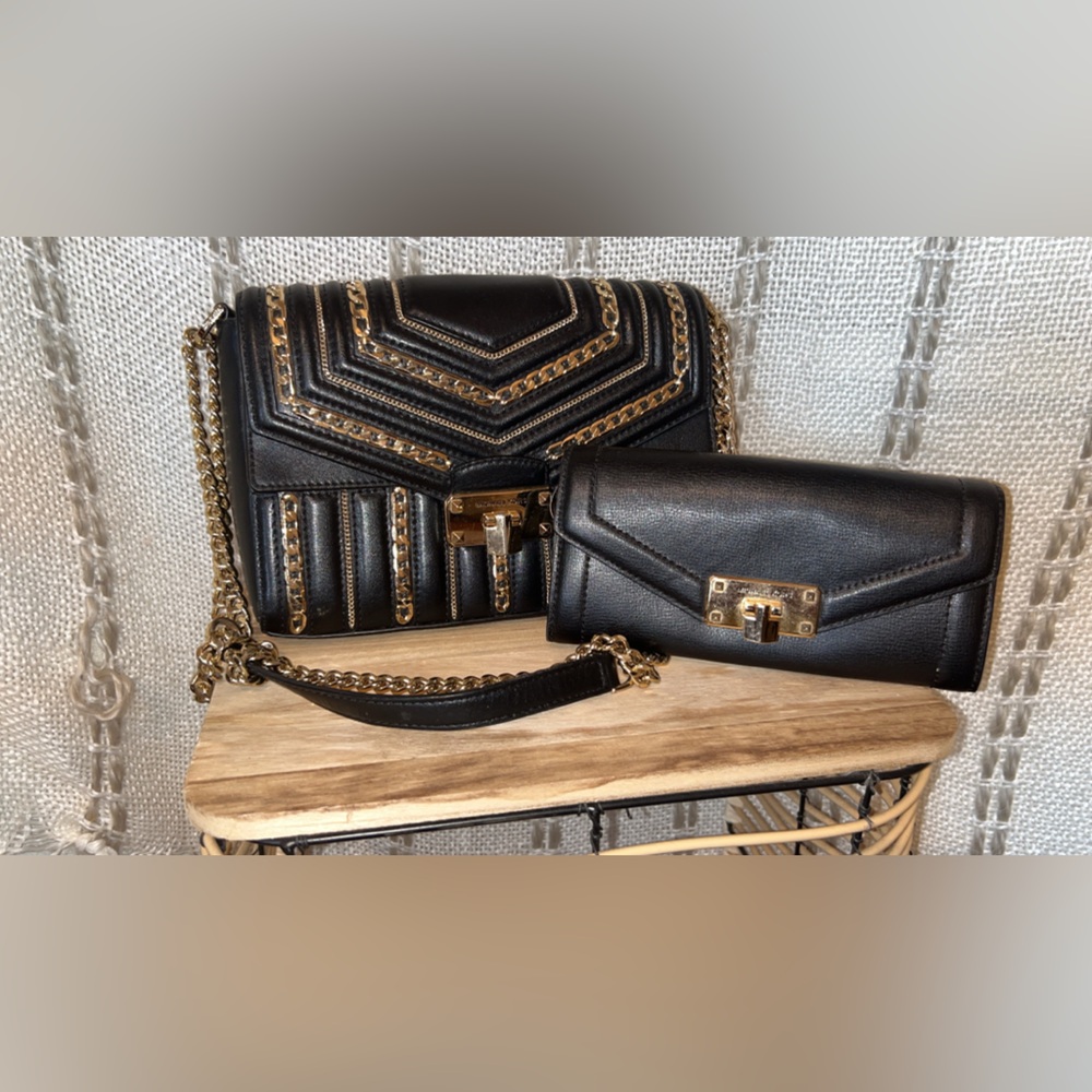 Michael Kors Black and Gold Clutch Set